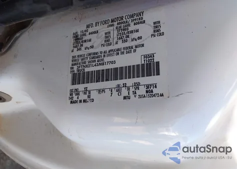 2003 Ford F-250 Lariat/Xl/Xlt from USA, damaged, VIN 3FTNX21L43MB17703